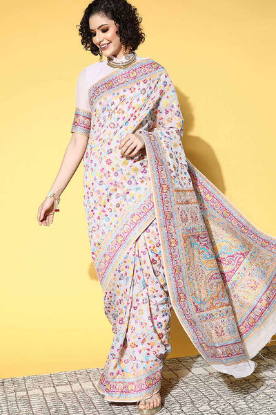 Buy Jenna Multi-Color Silk Blend Floral Woven Design One Minute Saree Online - One Minute Saree