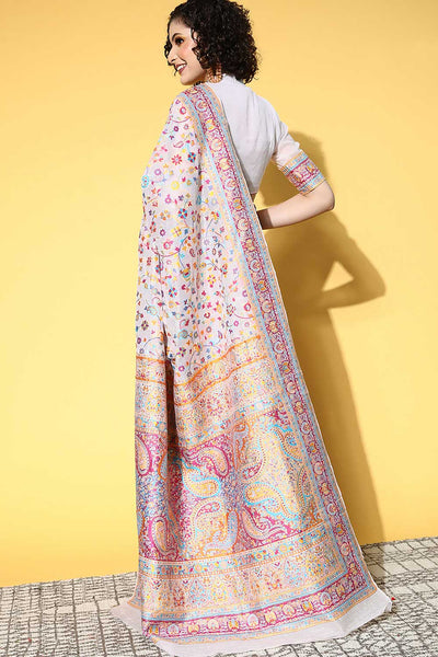 Jenna Cream Silk Blend Floral Woven Design One Minute Saree
