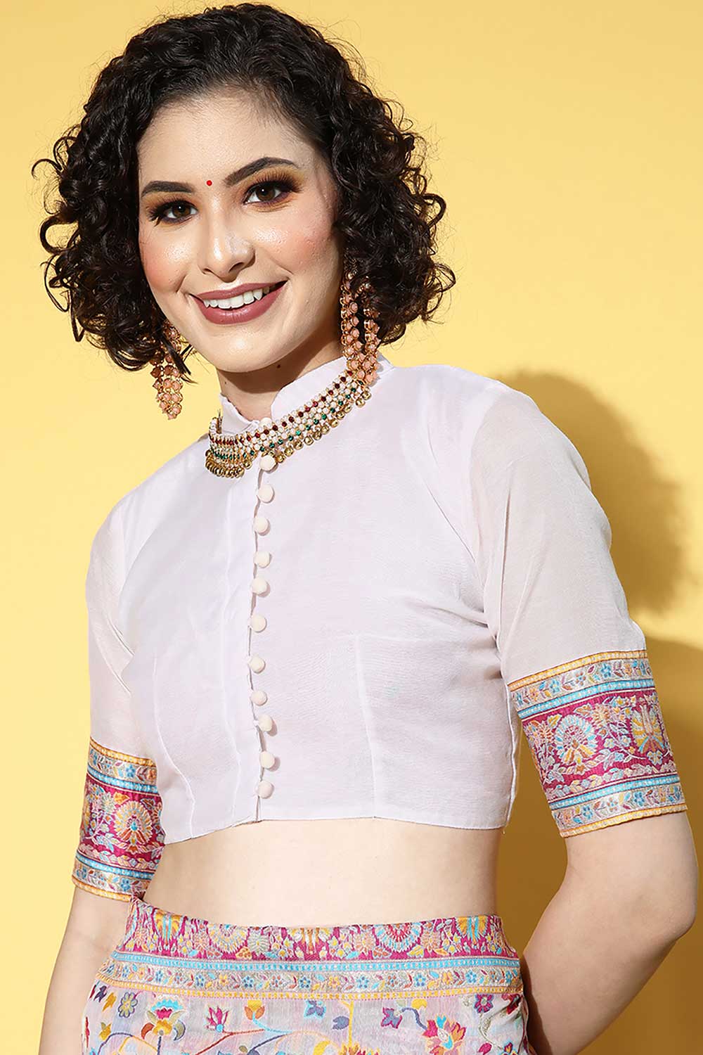 Buy Jenna Multi-Color Silk Blend Floral Woven Design One Minute Saree Online - Front