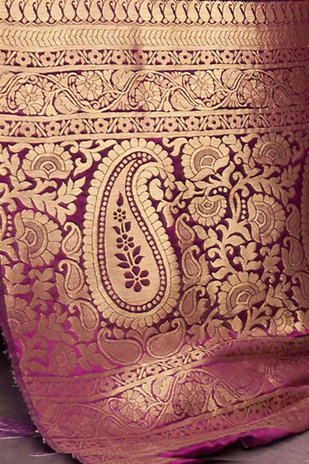 Buy Vera Burgundy Pure Silk Bagh Woven Design Banarasi One Minute Saree Online - Back