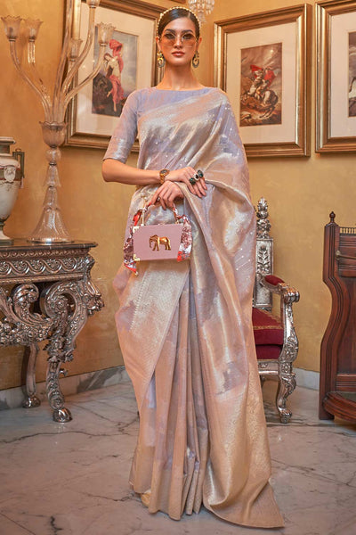 Buy Ila Lavender Silk Blend Ethnic Motif Embroidered Banarasi One Minute Saree Online - One Minute Saree