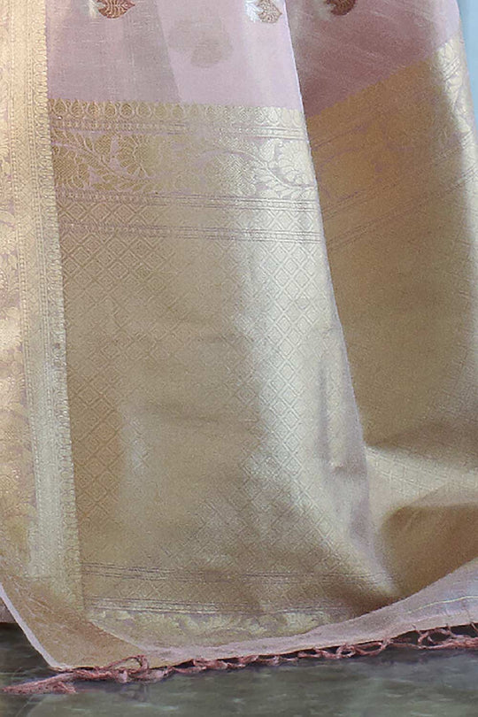 Buy Sadie Pink Silk Blend Banarasi One Minute Saree Online - Back