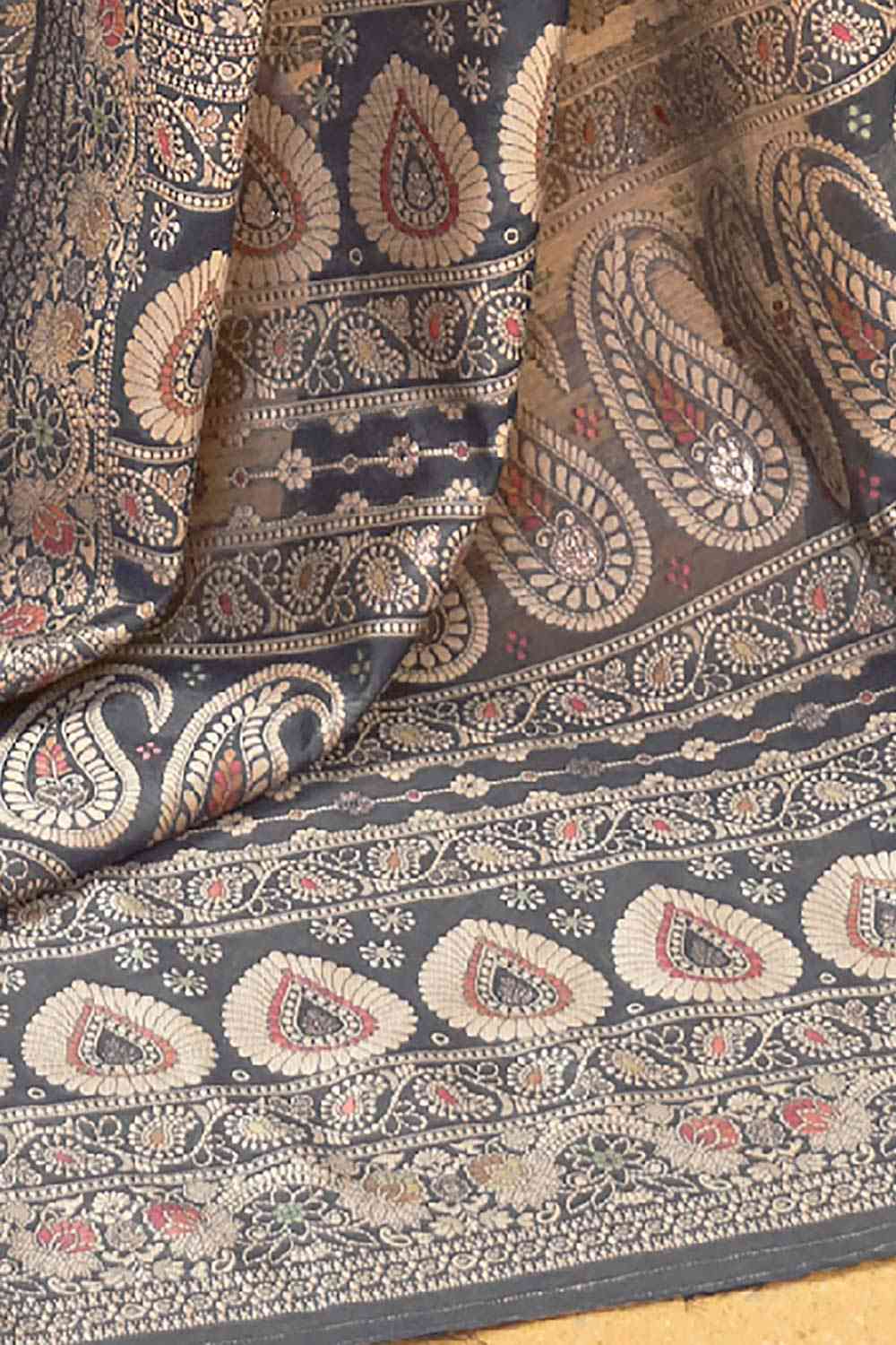 Buy Megha Grey Art Silk Floral Muga One Minute Saree Online - Back