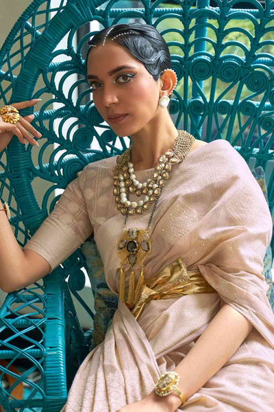 Shop Bhumi Beige Silk Blend Bagh Chikankari Muga One Minute Saree at best offer at our  Store - One Minute Saree