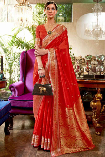 Buy Lorna Red Silk Blend Banarasi One Minute Saree Online - One Minute Saree