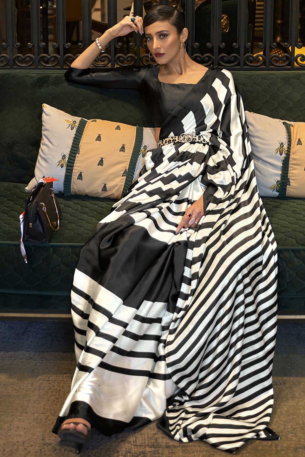 Buy Crepe Multi-Color Printed One Minute Saree Online - One Minute Saree