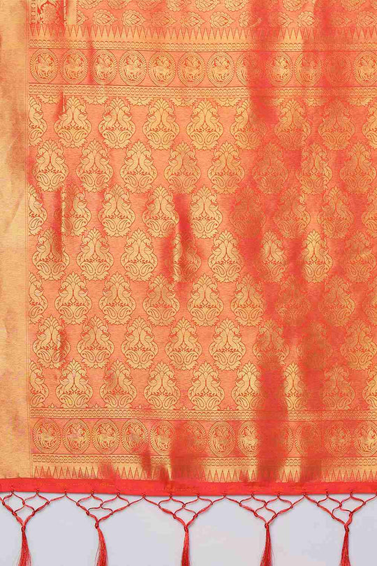 Buy Blessy Orange Woven Kanjivaram Art Silk One Minute Saree Online - Front