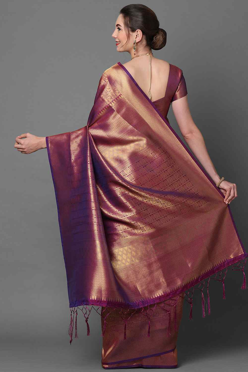 Shop Purvi Burgundy Woven Kanjivaram Art Silk One Minute Saree at best offer at our  Store - One Minute Saree