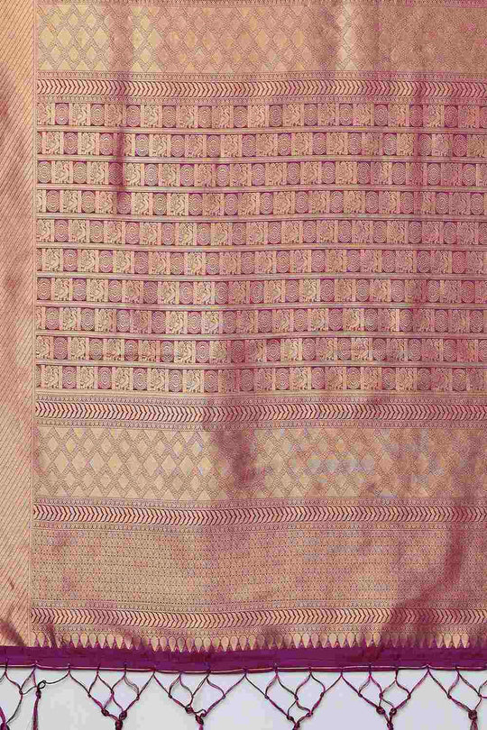 Buy Purvi Burgundy Woven Kanjivaram Art Silk One Minute Saree Online - Front