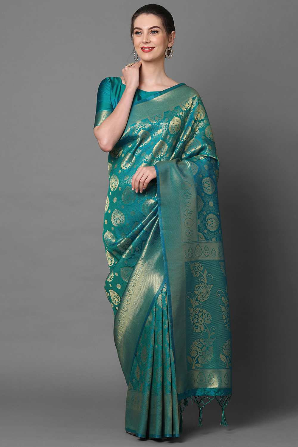 Buy Sky Blue Woven Kanjivaram Art Silk  One Minute Saree