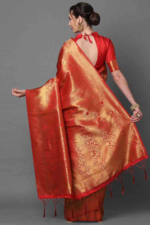 Shop Hannah Red Woven Kanjivaram Art Silk One Minute Saree at best offer at our  Store - One Minute Saree