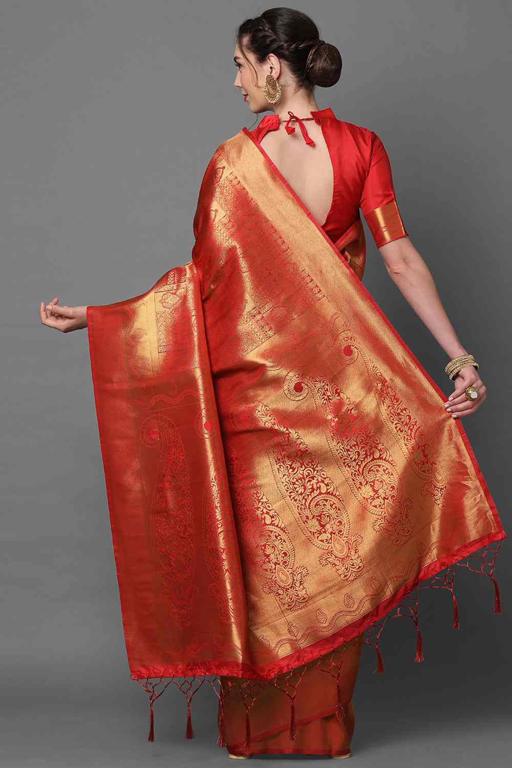Shop Hannah Red Woven Kanjivaram Art Silk One Minute Saree at best offer at our  Store - One Minute Saree