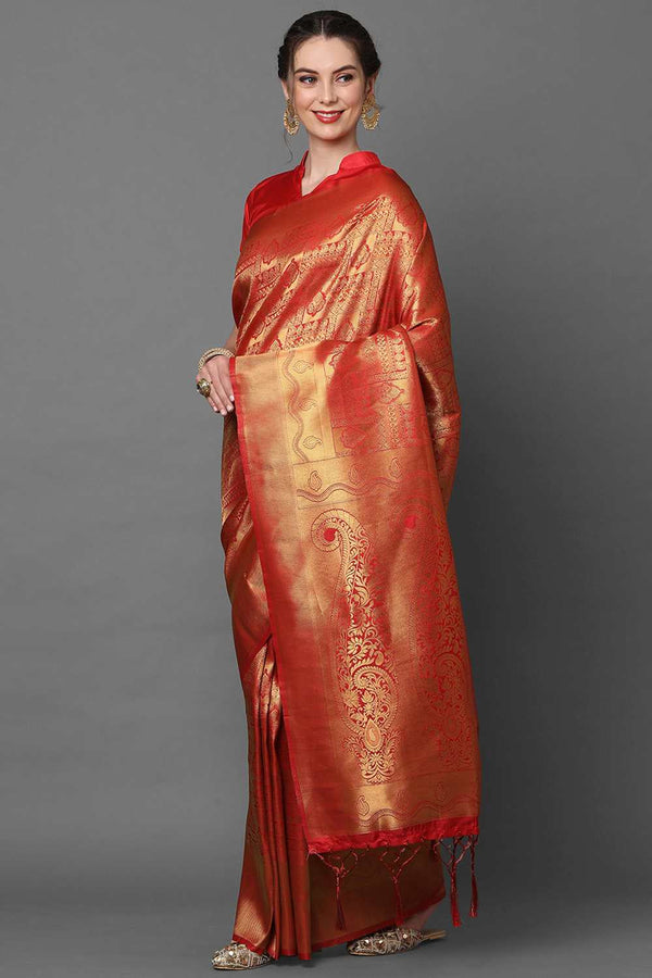 Buy Hannah Red Woven Kanjivaram Art Silk One Minute Saree Online