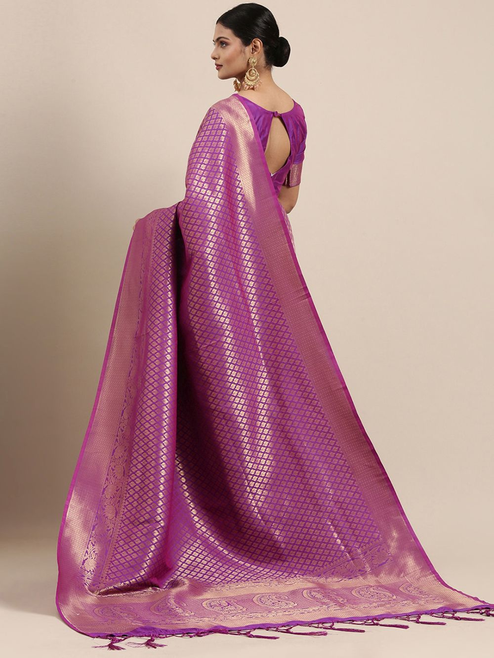 Shop Krista Magenta Silk Blend Banarasi One Minute  Saree at best offer at our  Store - One Minute Saree