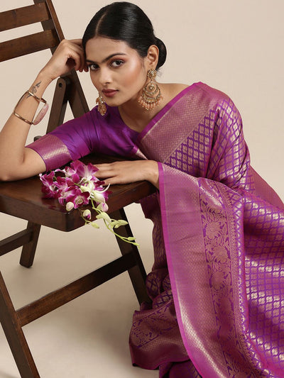 Buy Krista Magenta Silk Blend Banarasi One Minute  Saree Online