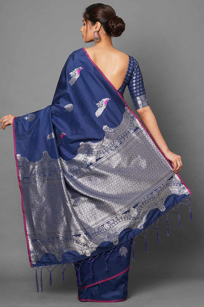 Shop Ruhi Blue Woven Silk Blend One Minute Saree at best offer at our  Store - One Minute Saree