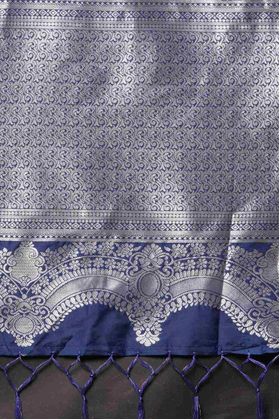 Buy Ruhi Blue Woven Silk Blend One Minute Saree Online - Back