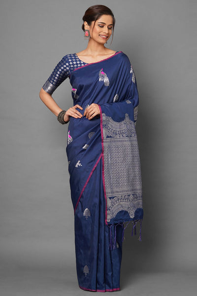 Buy Ruhi Blue Woven Silk Blend One Minute Saree Online - One Minute Saree