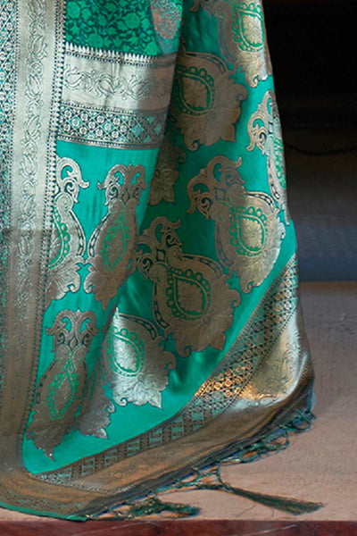 Buy Reena Teal Green Art Silk Paisley Design One Minute Saree Online - Front