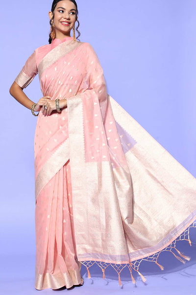 Buy Peppa Peach Modal Woven Design One Minute Saree Online - One Minute Saree