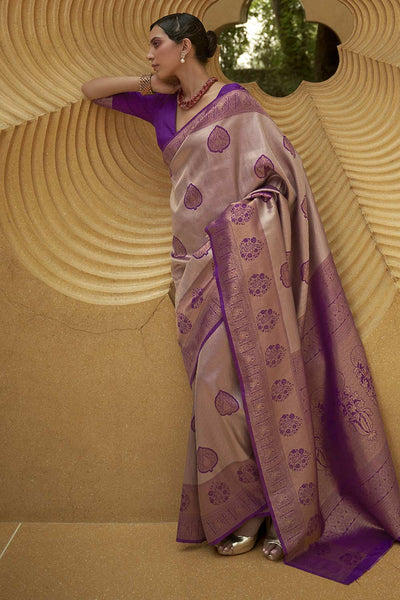 Buy Charu Purple Nylon Paisley Design One Minute Saree Online - One Minute Saree