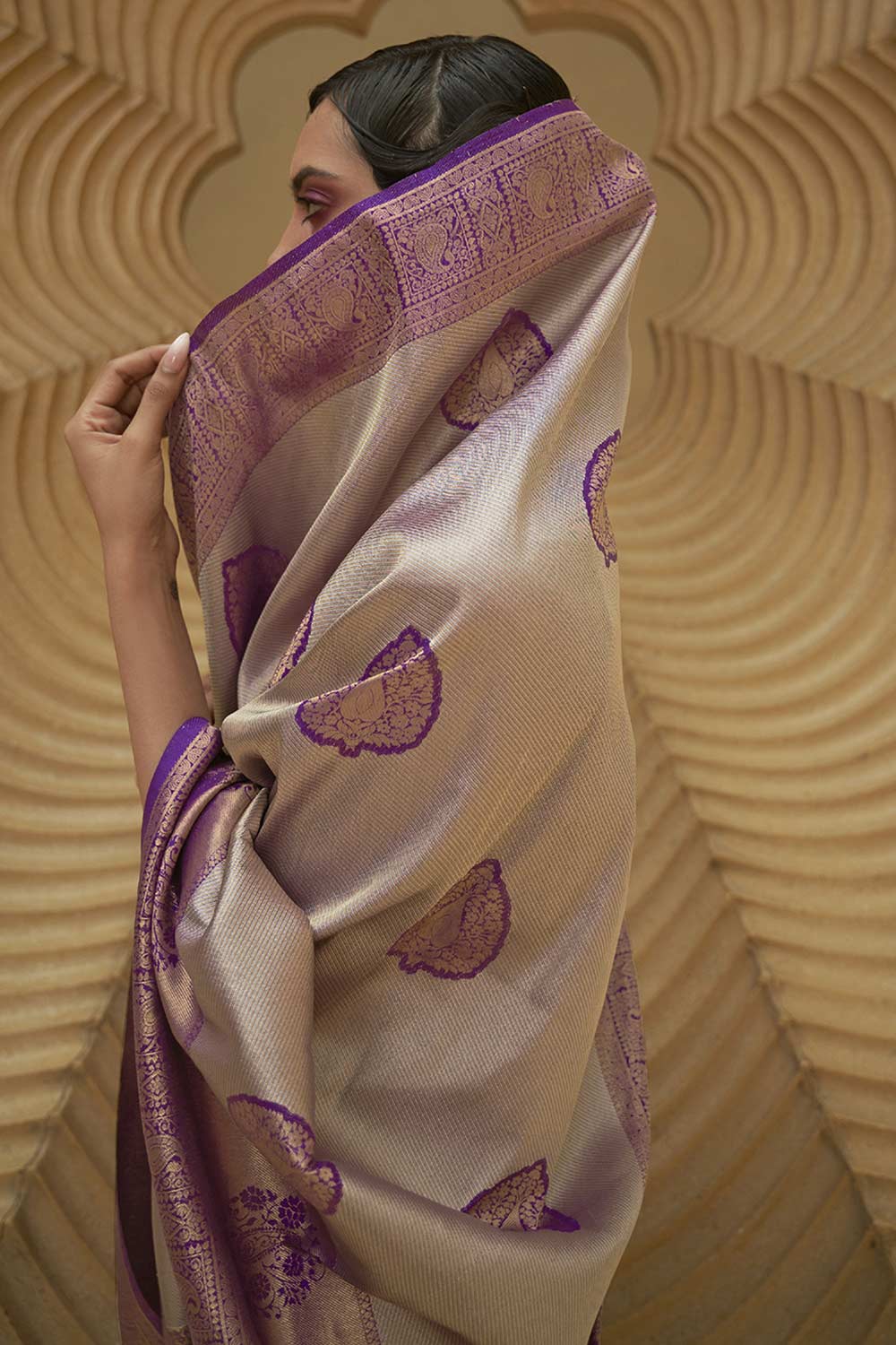 Shop Charu Purple Nylon Paisley Design One Minute Saree at best offer at our  Store - One Minute Saree