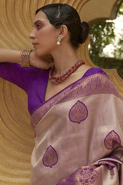 Buy Charu Purple Nylon Paisley Design One Minute Saree Online