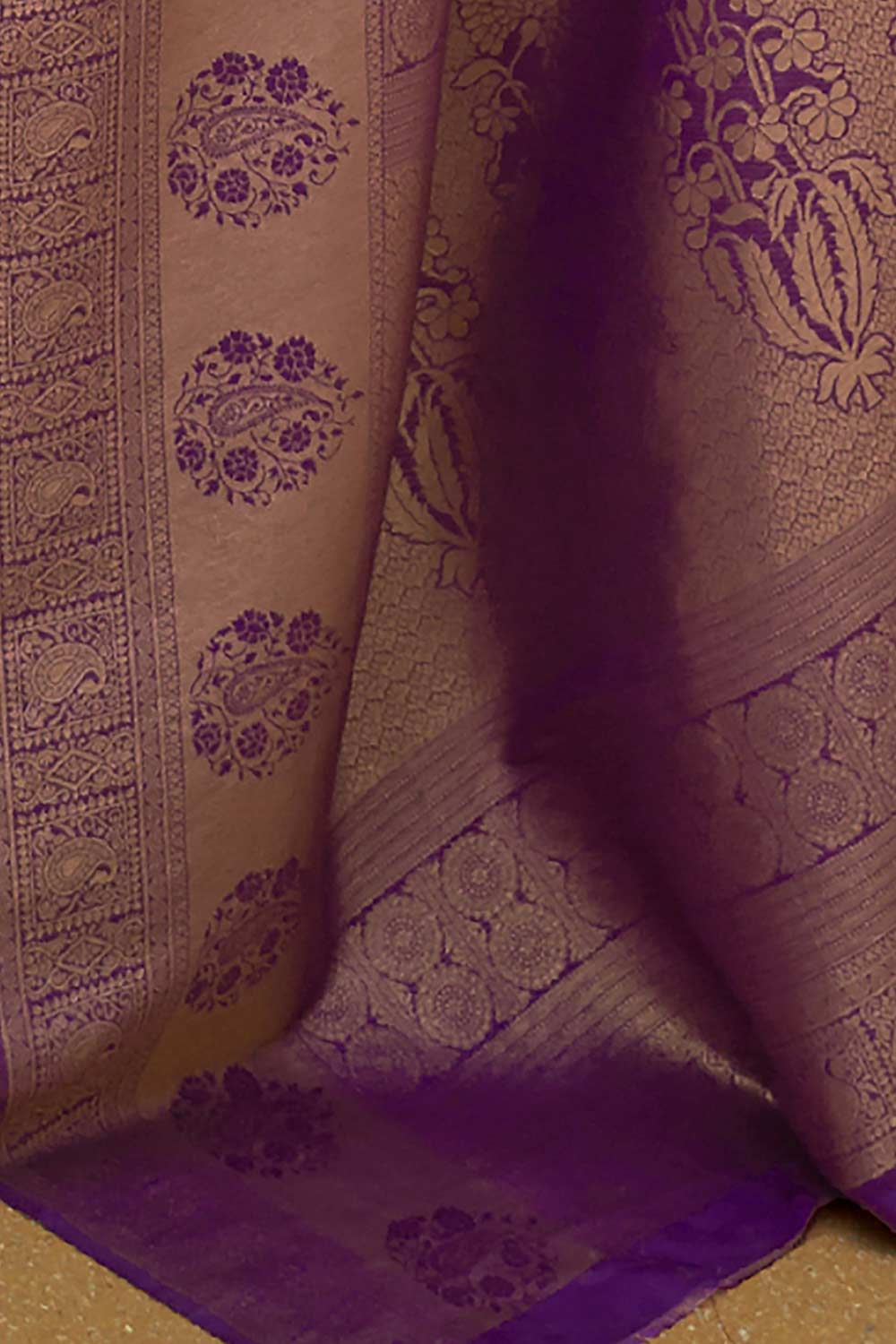 Buy Charu Purple Nylon Paisley Design One Minute Saree Online - Back