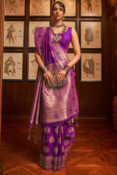 Shop Trina Bright Purple Silk Blend Bagru Banarasi One Minute Saree at best offer at our  Store - One Minute Saree