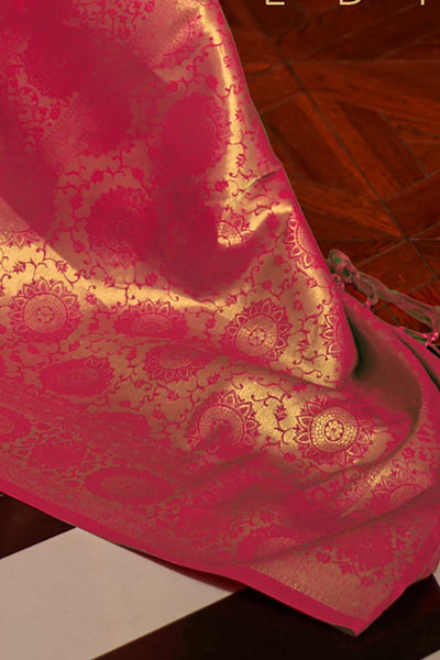 Buy Natia Pink Silk Blend Bagru Banarasi One Minute Saree Online - Back