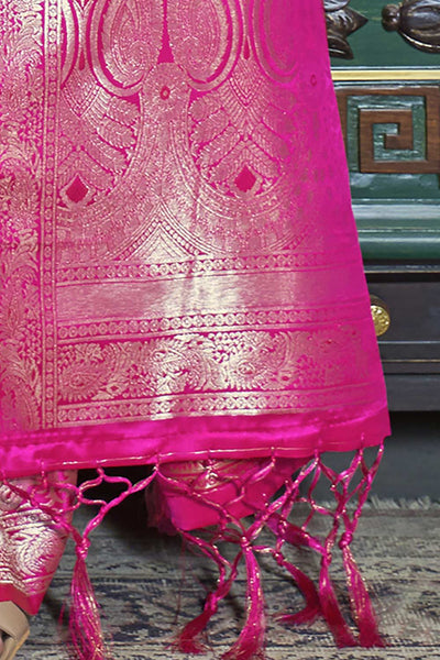 Buy Zaira Pink Art Silk Leheriya One Minute Saree Online - Back