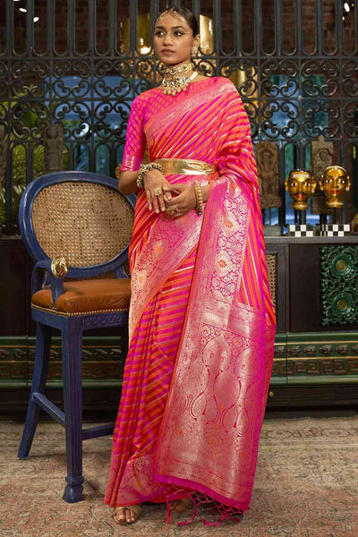Buy Saira Pink Art Silk Leheriya One Minute Saree Online - One Minute Saree