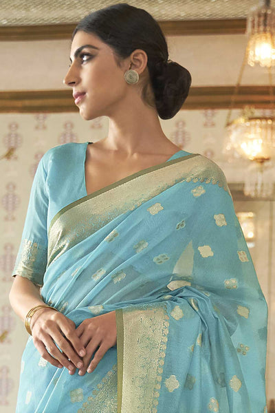 Shop Lorna Silk Blend Turquoise Woven Design Handloom One Minute Saree at best offer at our  Store - One Minute Saree