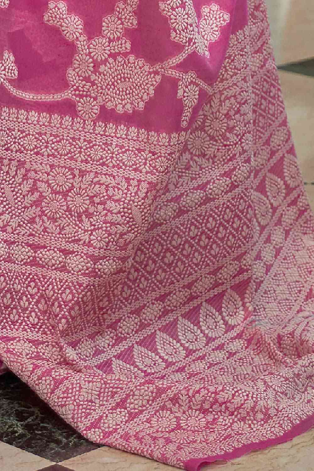 Buy Ila Pink Cotton Linen Muga One Minute Saree Online - Back