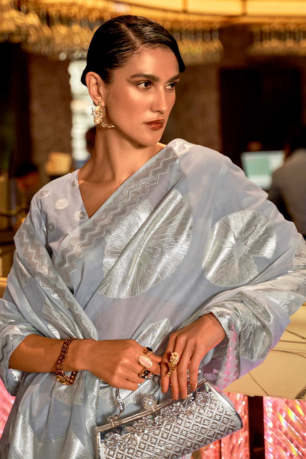 Shop Tara Grey Modal Floral One Minute Saree at best offer at our  Store - One Minute Saree