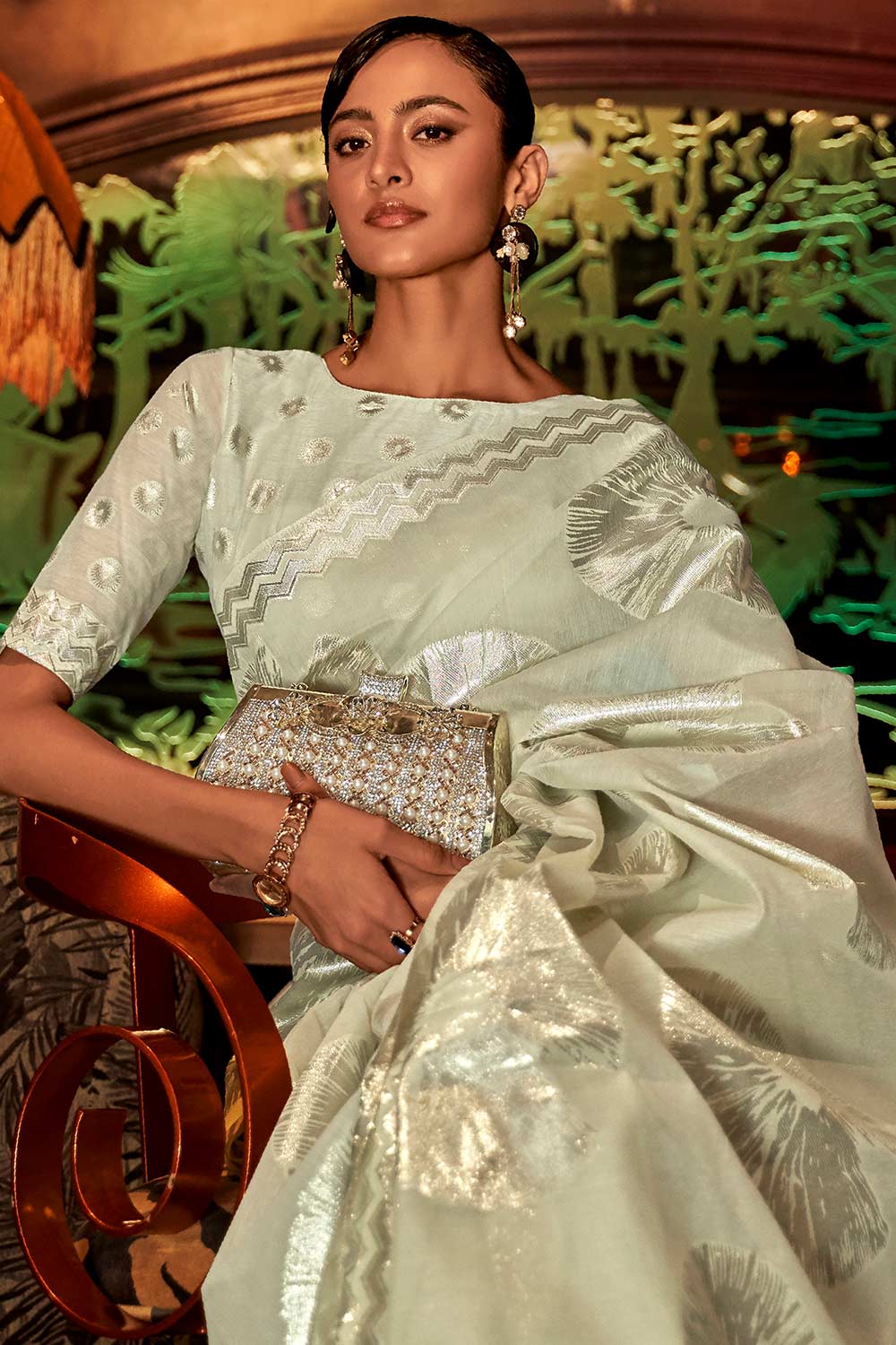 Shop Zaria Olive Modal Floral Woven Design One Minute Saree at best offer at our  Store - One Minute Saree