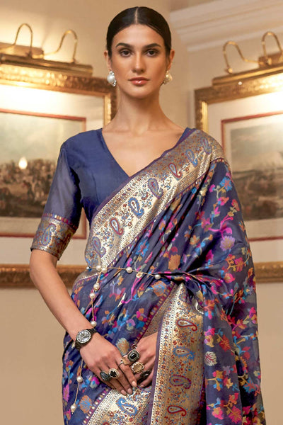 Shop Alise Navy Blue Art Silk Floral One Minute Saree at best offer at our  Store - One Minute Saree