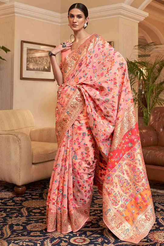Buy Pina Peach Art Silk Floral One Minute Saree Online - One Minute Saree