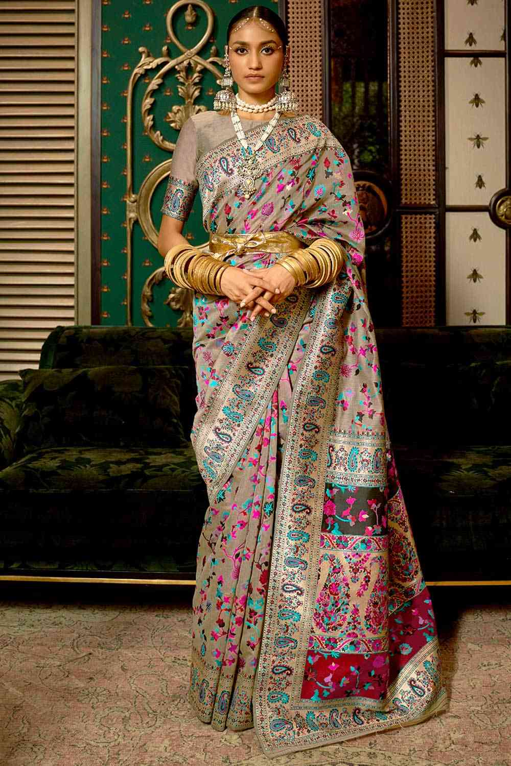 Buy Maitrya Multi-Color Art Silk Floral One Minute Saree Online - One Minute Saree