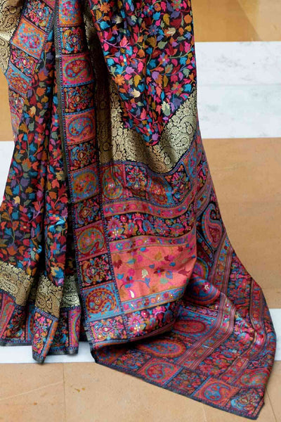 Buy Simi Multi Silk Blend Floral Woven Design Phulkari One Minute Saree Online
