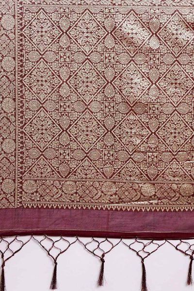 Buy Burgundy Polka Dot Modal One Minute Saree Online - Back