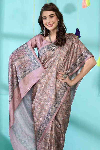 Buy Taupe Pashmina Silk Paisley Bagh One Minute Saree Online