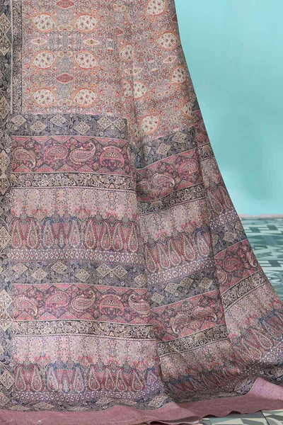 Buy Taupe Pashmina Silk Paisley Bagh One Minute Saree Online - Front