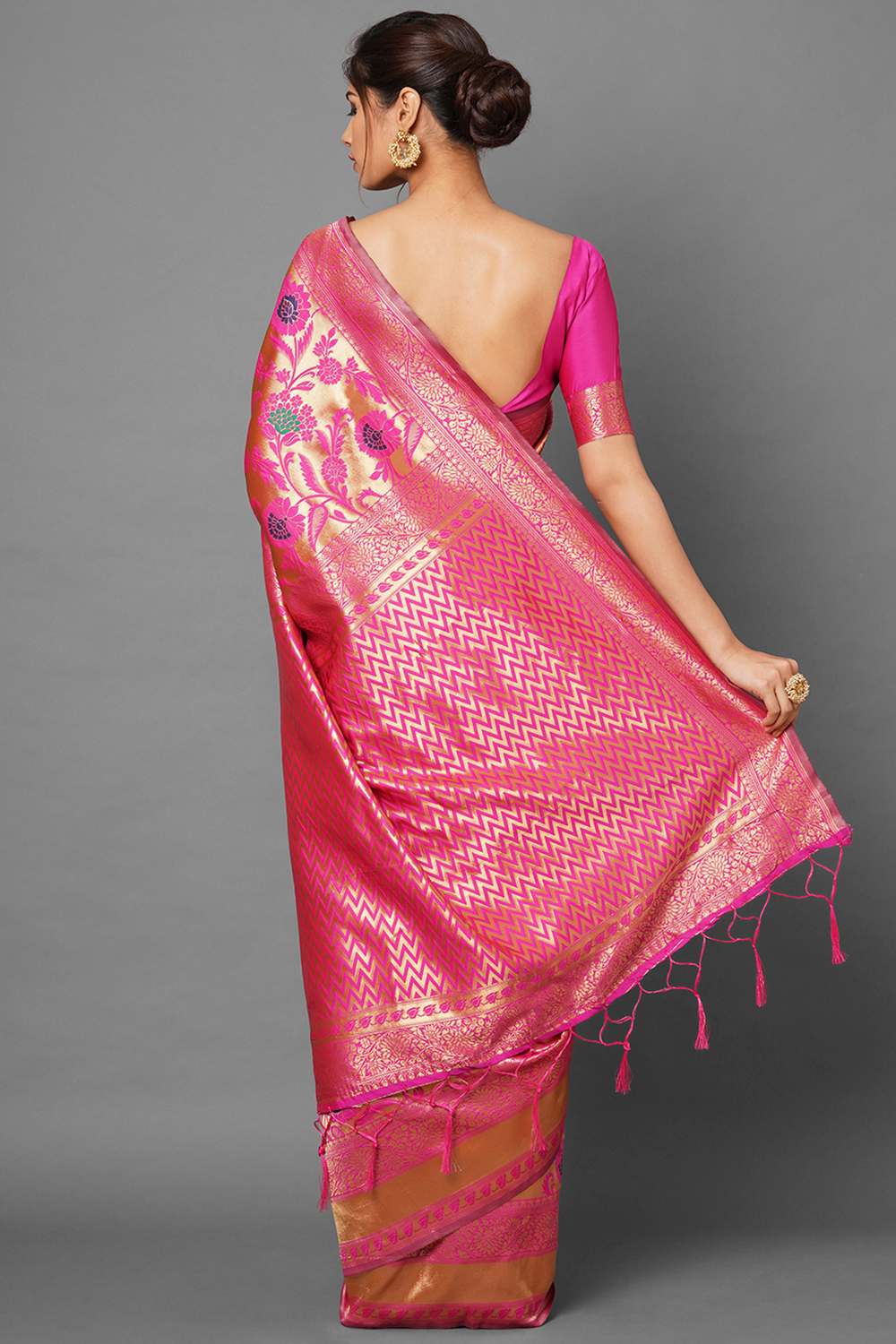 Shop Jesse Pink Woven Nylon Silk One Minute Saree at best offer at our  Store - One Minute Saree