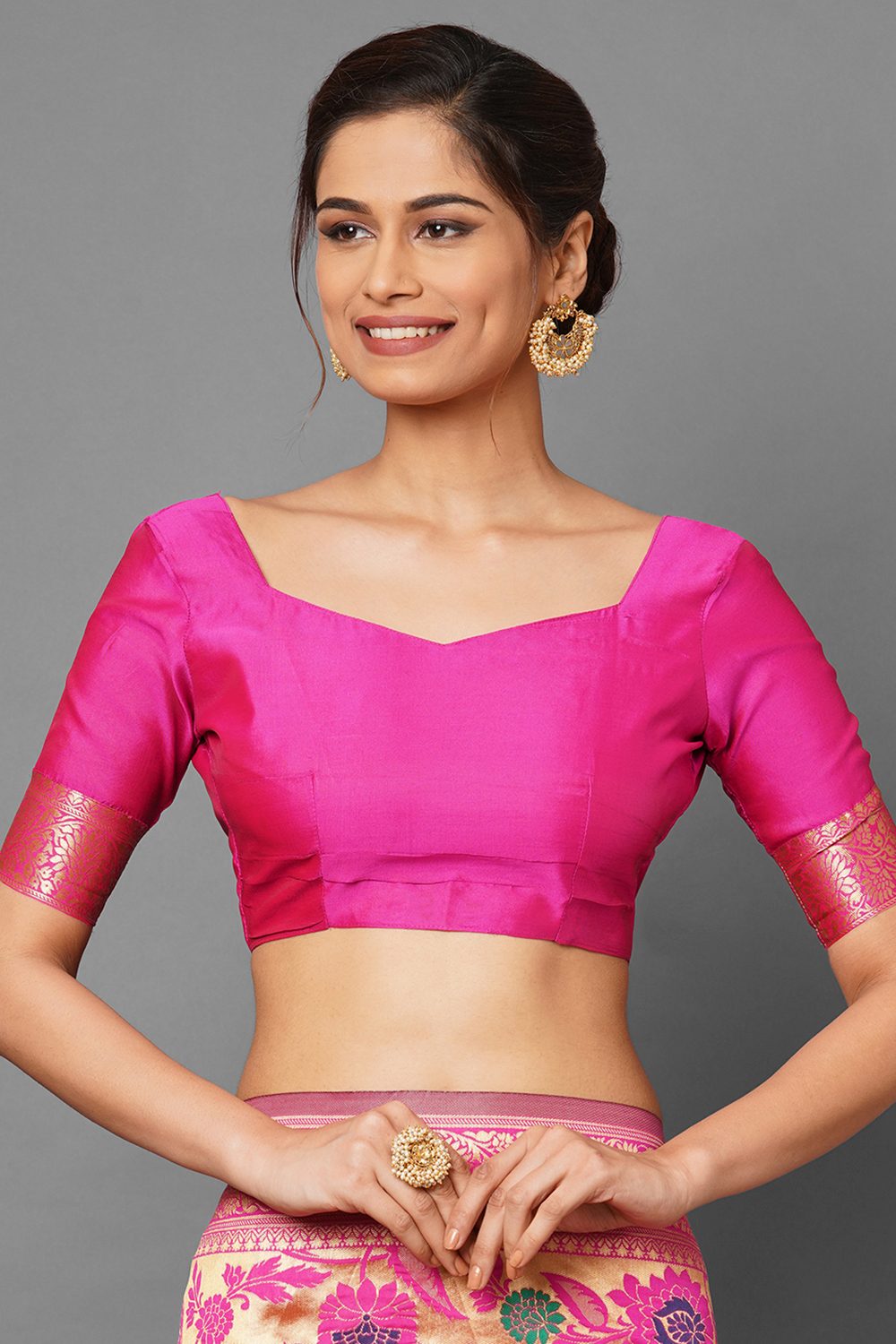 Buy Jesse Pink Woven Nylon Silk One Minute Saree Online