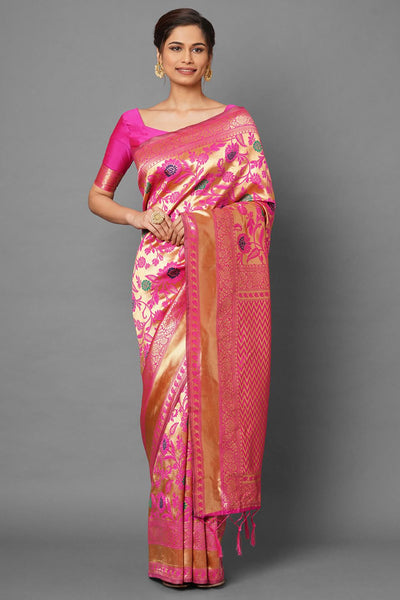 Buy Jesse Pink Woven Nylon Silk One Minute Saree Online - One Minute Saree