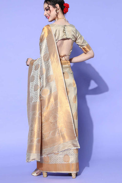 Shop Simone Grey Art Silk Paisley Design Banarasi One Minute Saree at best offer at our  Store - One Minute Saree