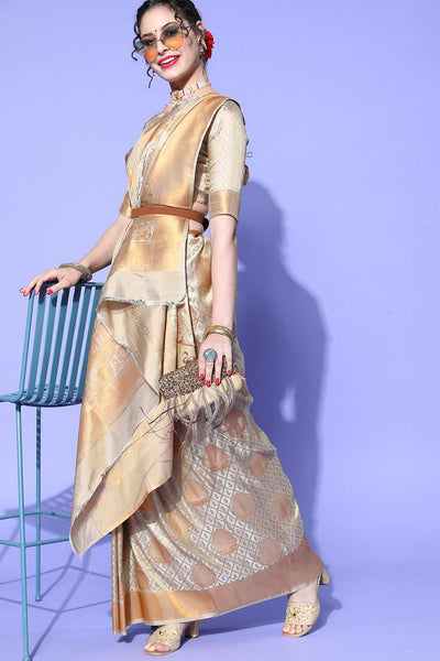 Buy Simone Grey Art Silk Paisley Design Banarasi One Minute Saree Online