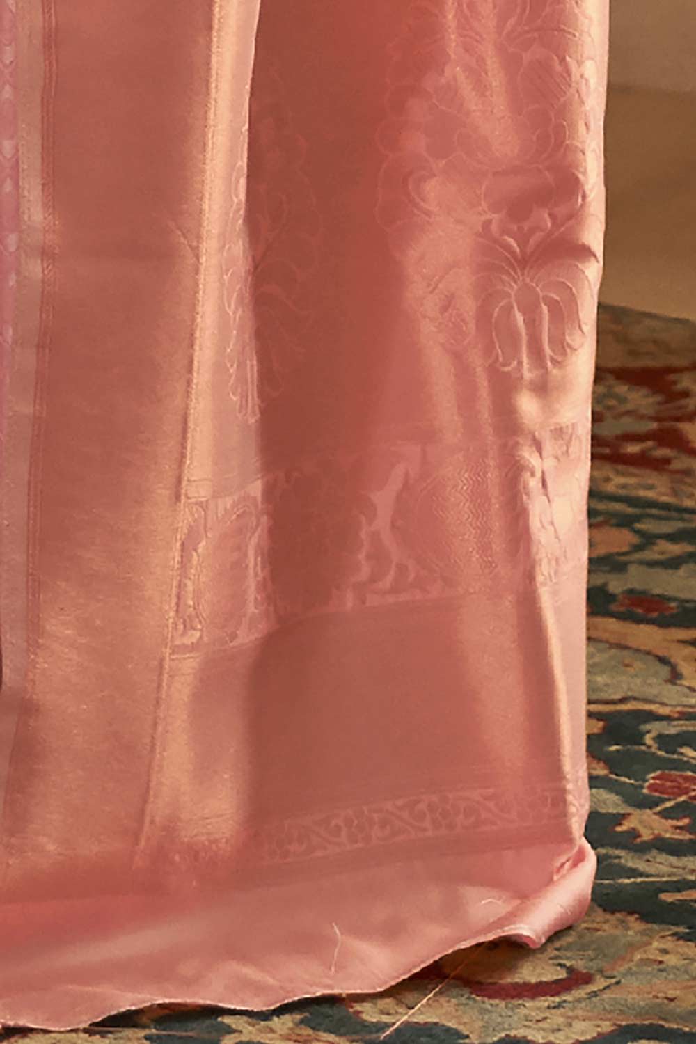 Buy Pasha Peach Art Silk Paisley Design Banarasi One Minute Saree Online - Back