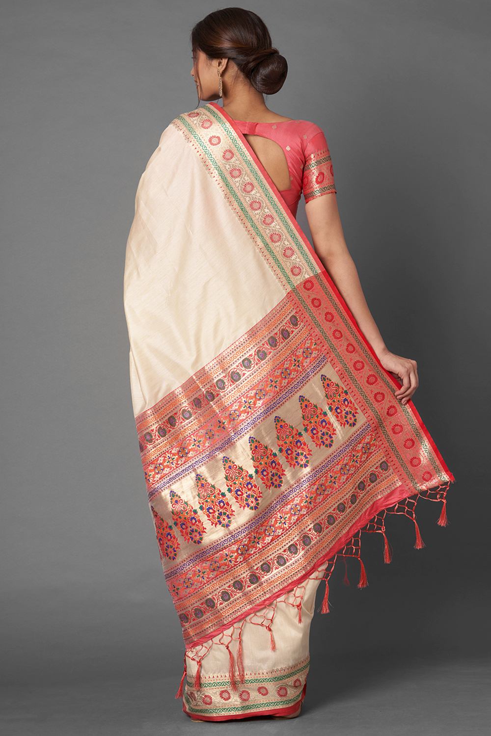 Shop Aliya Cream Woven Silk Blend One Minute Saree at best offer at our  Store - One Minute Saree